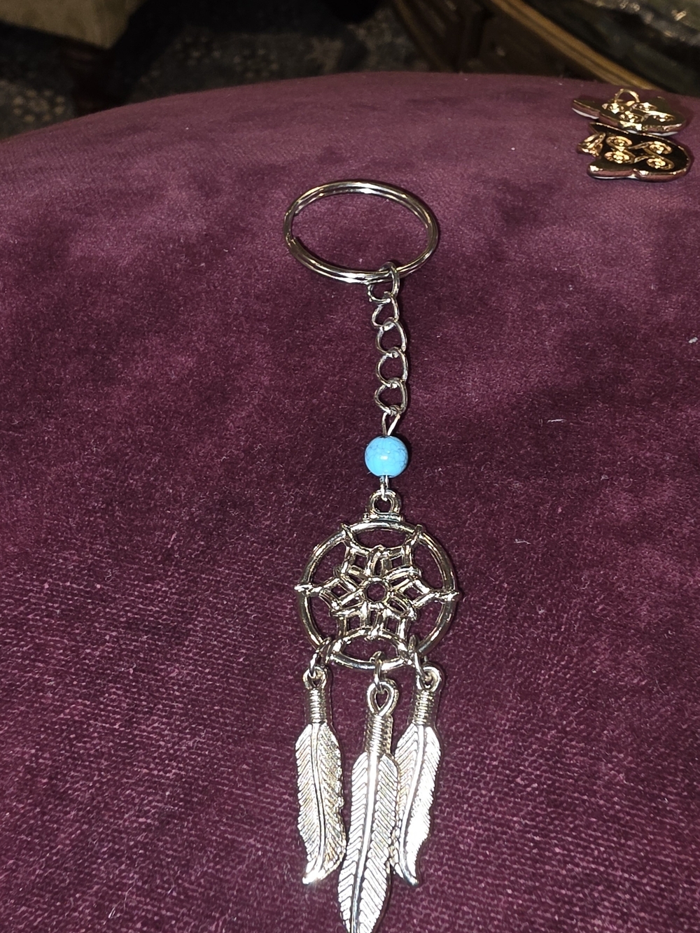Silver Dreamcatcher Keychain with Turquoise Bead - Women Accessories